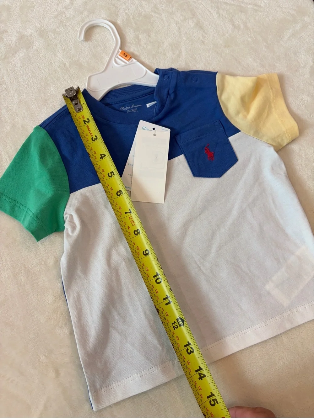 Ralph Lauren Blue Green Yellow White Colorblock Polo Tee